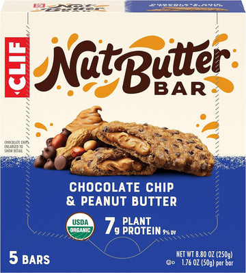 Clif Nut Butter Bar - Chocolate Chip & Peanut Butter - Filled Energy Bars - Non-Gmo - Usda Organic - Plant-Based - Low Glycemic - 1.76 Oz. (5 Pack)