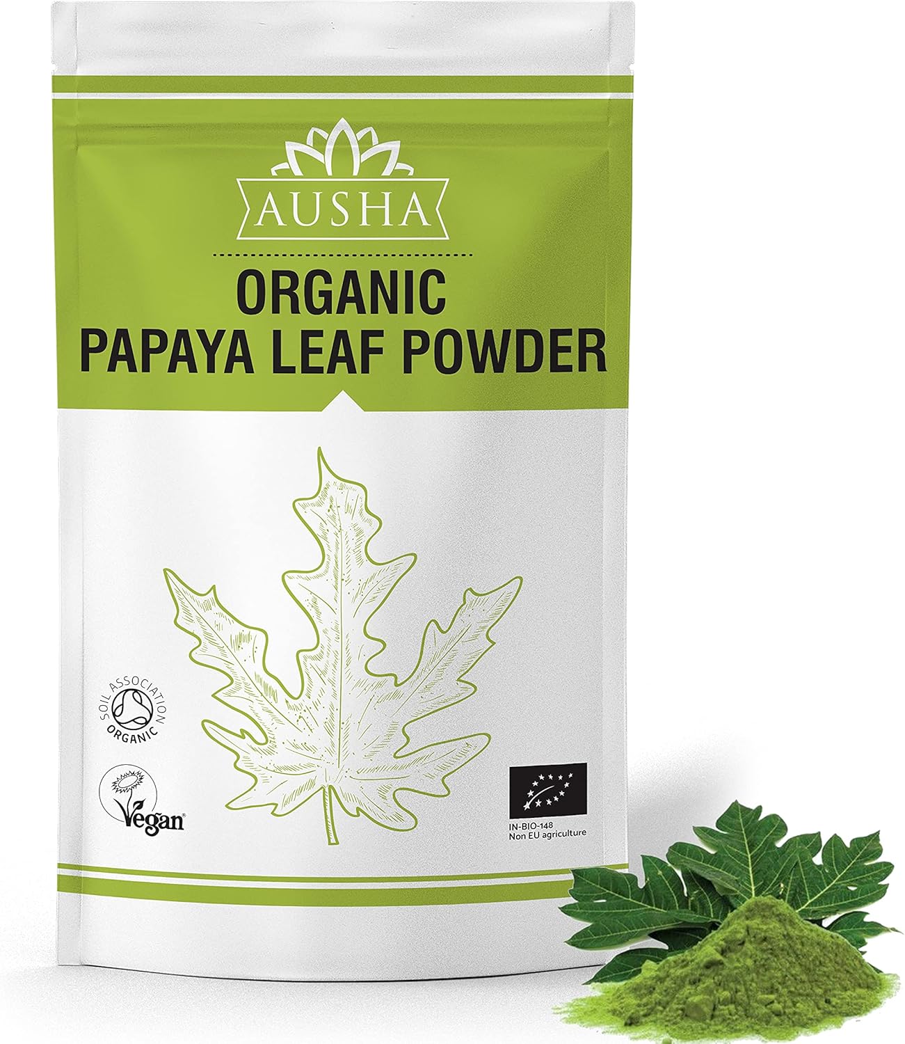 Ausha Organic Papaya Leaf Powder 100Gm | Uk Certified Organic By Soil Association
