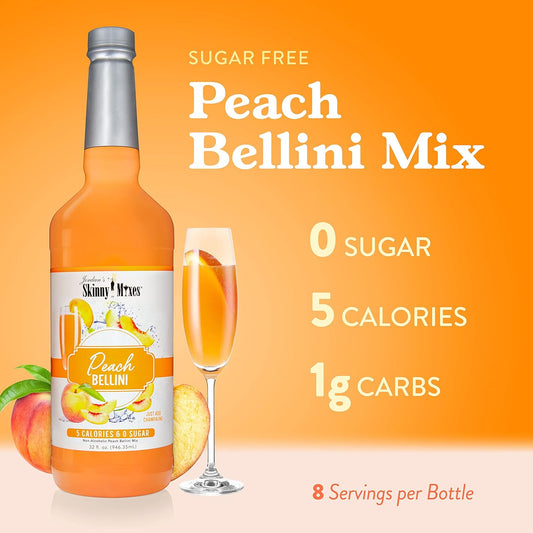 Jordan'S Skinny Mixes Sugar Free Peach Bellini Mix, Flavored Cocktail Mixer For Drinks, Peach Drink Flavoring For Cocktails & Mocktails, Low Calorie, Gluten Free, Keto Friendly, 32 Fl Oz, 1 Pack