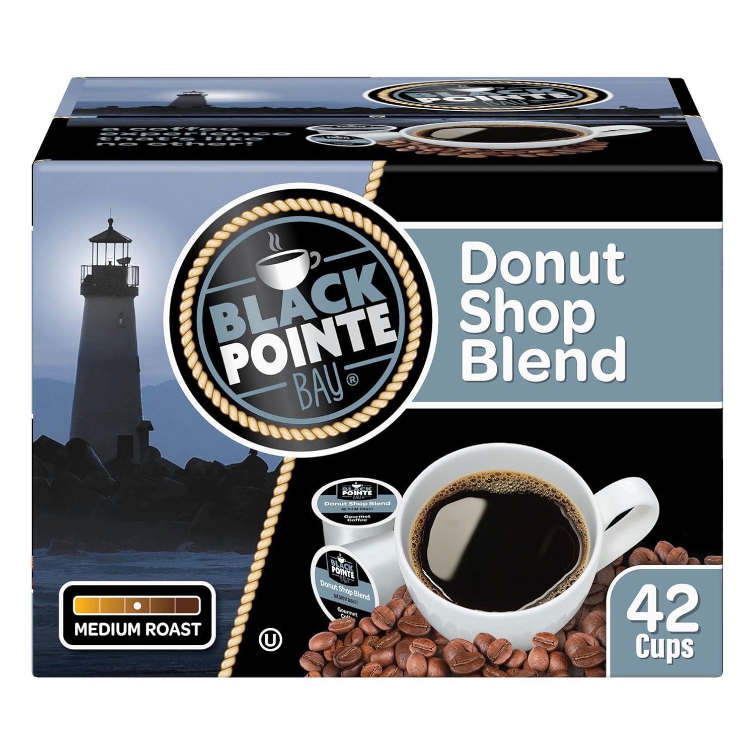 Black Pointe Bay Coffee, Donut Shop Blend, Medium Roast, 42 Count Single Serve Coffee Pods For Keurig K-Cup Brewers