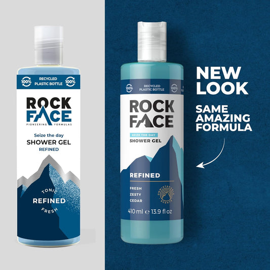 Rock Face Shower Gel - Refined All In One Body Wash For Men, 410Ml, Sandalwood & Cedar Scent, Suitable For Hair And Body, Long Lasting Fragrance