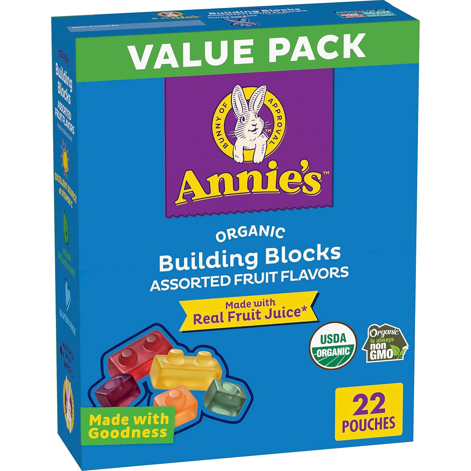 Annie'S Organic Building Blocks Fruit Flavored Snacks, Assorted Fruit Flavors, Gluten Free, 22 Pouches, 15.4 Oz