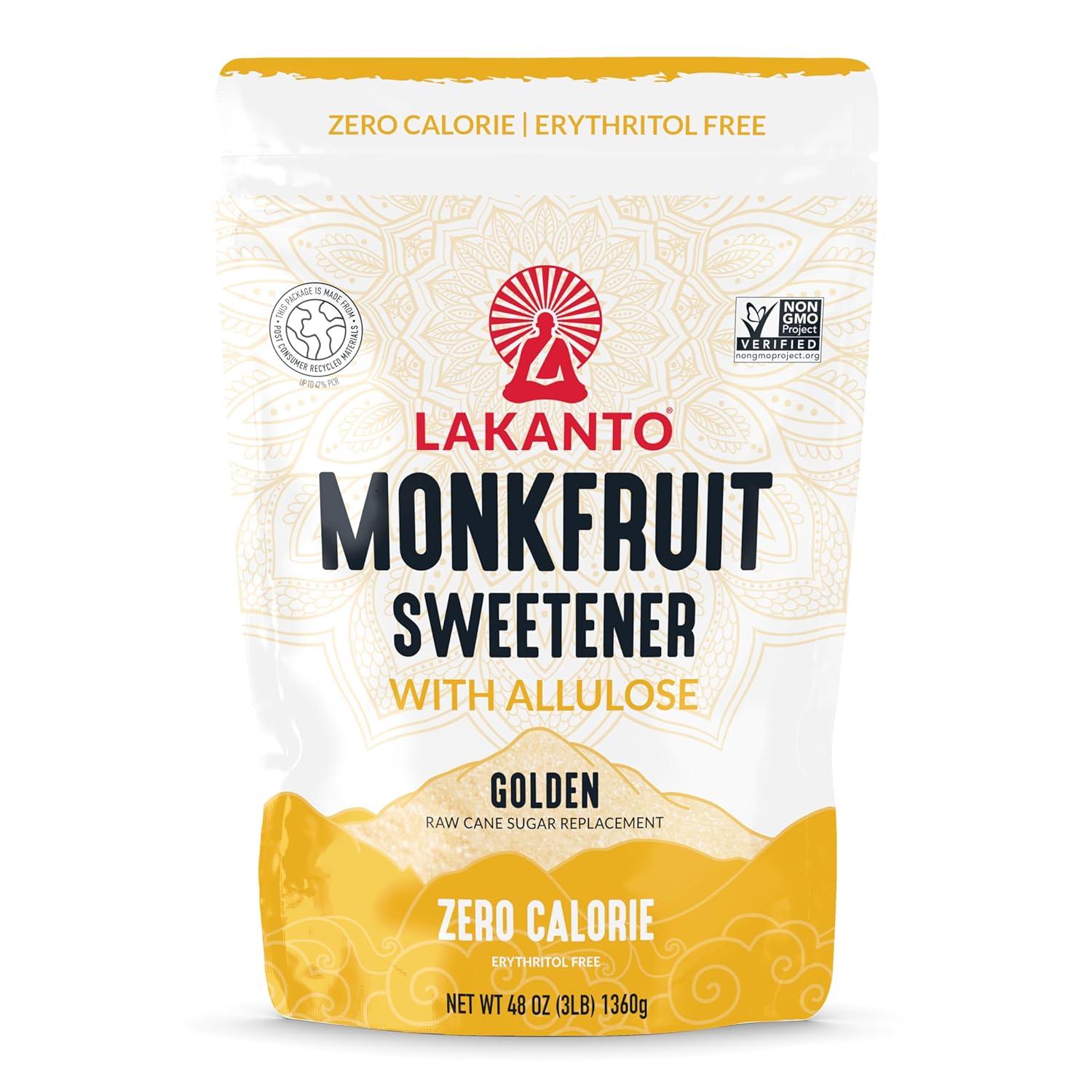 Lakanto Golden Monk Fruit Sweetener with Allulose - Raw Cane Sugar Substitute, Erythritol Free, Gluten Free, Vegan, Keto Friendly, Sugar Replacement (Golden - 3 lb - Pack of 1)