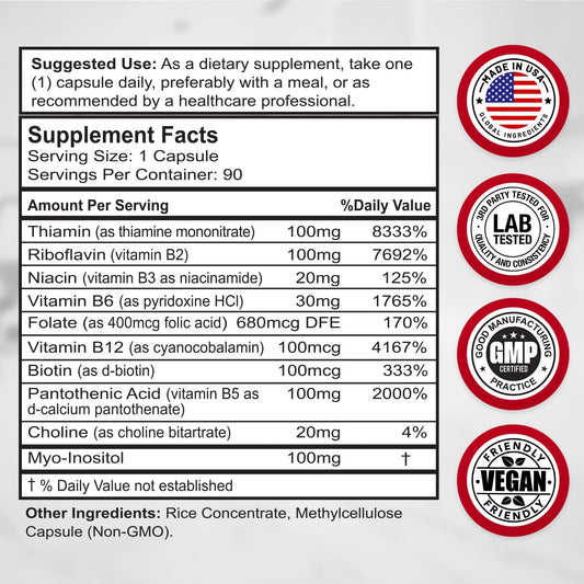 Divine Bounty Super B Complex Vitamins - All B Vitamins Including B12, B1, B2, B3, B5, B6, B7, B9, Folic Acid - Vitamin B Supplement - Support Healthy Energy Metabolism