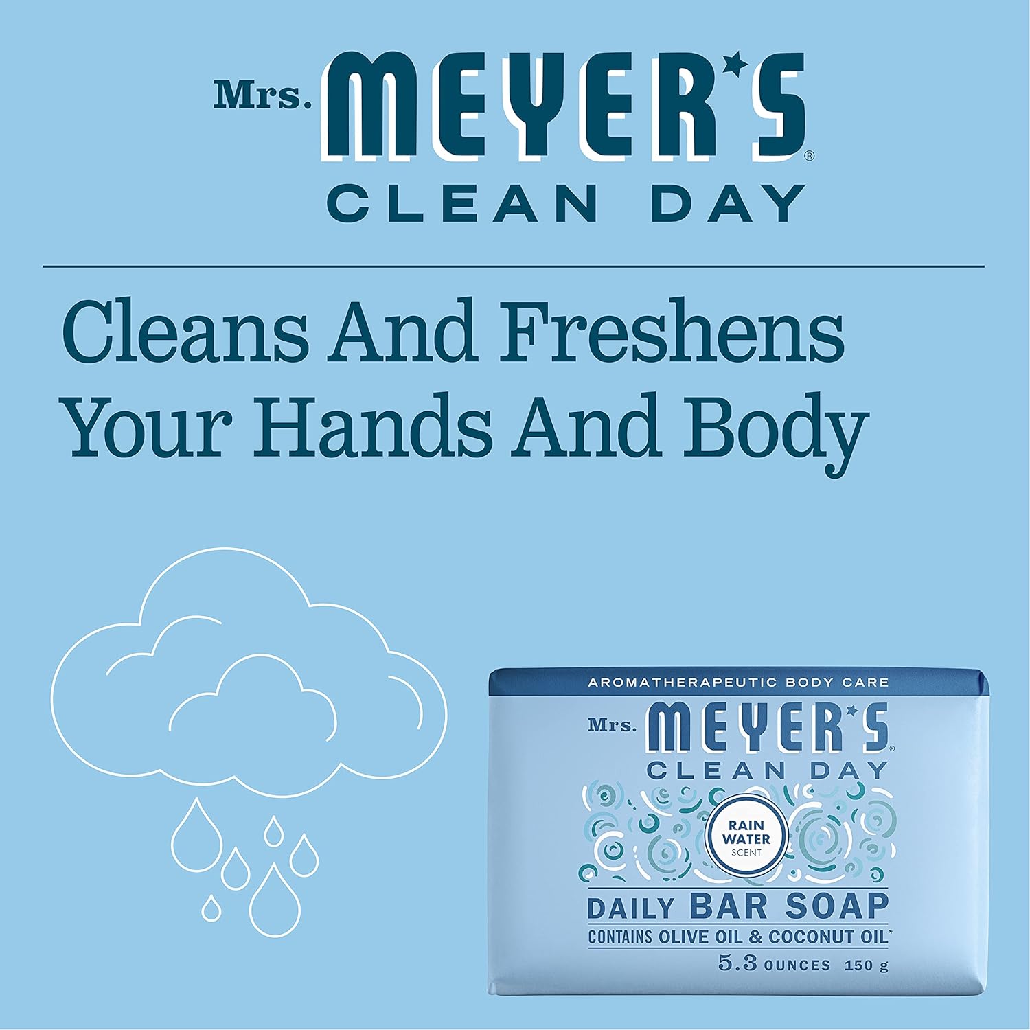 MRS. MEYER'S CLEAN DAY Bar Soap, Use as Body Wash or Hand Soap, Made with Essential Oils, Rain Water, 5.3 oz, 4 Bars : Movies & TV