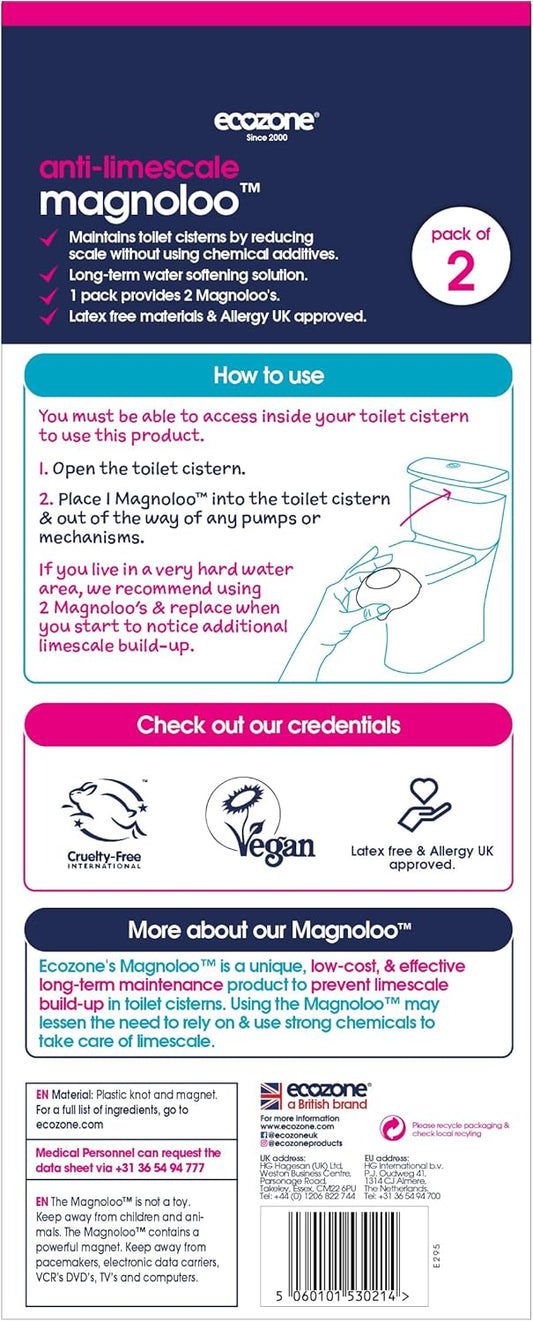 Ecozone Magnoloo In Cistern Anti-Limescale Treatment For Toilets | Helps Prevent Limescale Up To 5 Years| Bleach Free & Non-Toxic, Pack Of 2