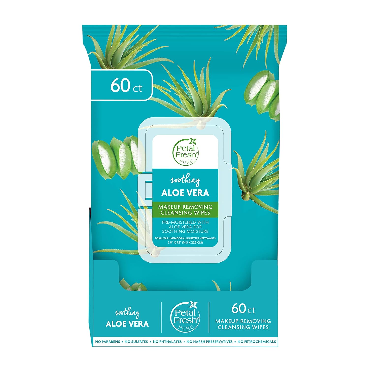 Petal Fresh Soothing Aloe Vera, Makeup Removing, Cleansing Towelettes,Gentle Face Wipes, Daily Cleansing, Vegan and Cruelty Free, 60 count