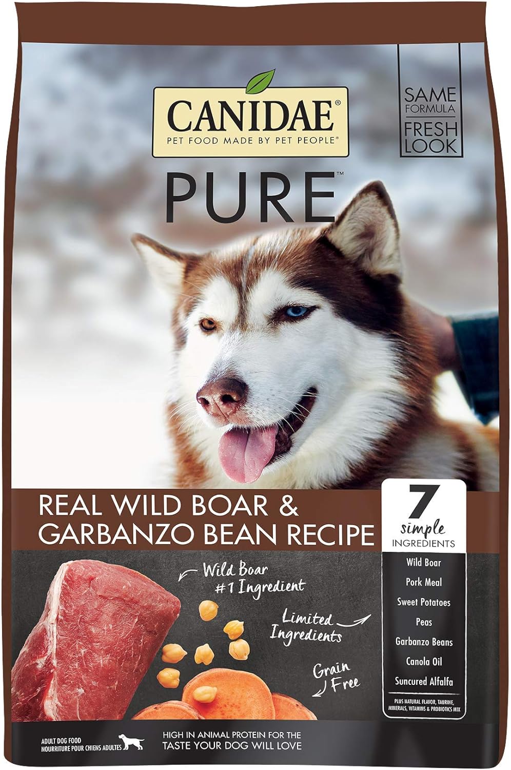 Canidae Pure Limited Ingredient Premium Adult Dry Dog Food, Real Wild Boar & Garbanzo Bean Recipe, 22 lbs, Grain Free