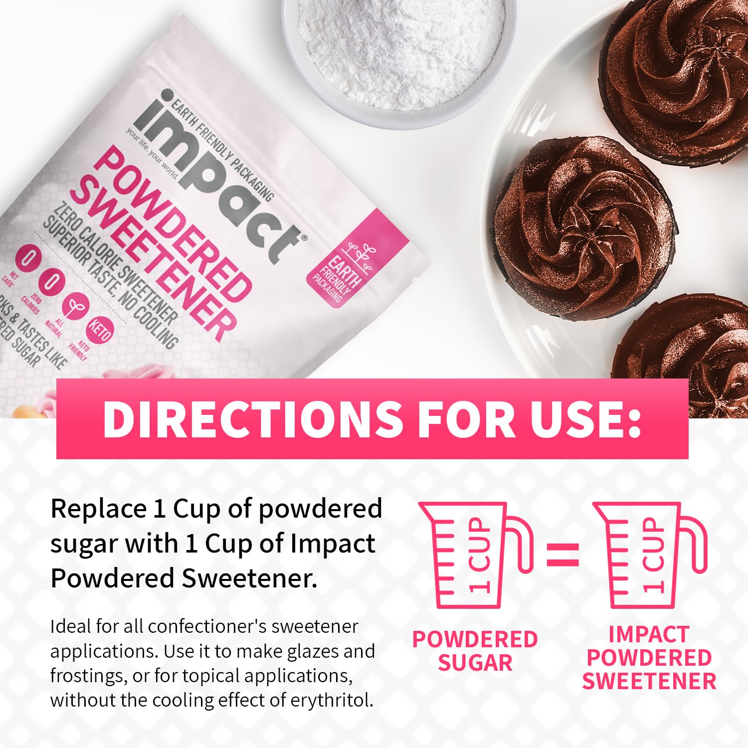 Impact - Powdered Sweetener: White Allulose Monk Fruit Blend - Zero Calorie, Zero Carb, Keto-Friendly, 1:1 Sugar Substitute - Bake & Cook Guilt-Free - 15Oz