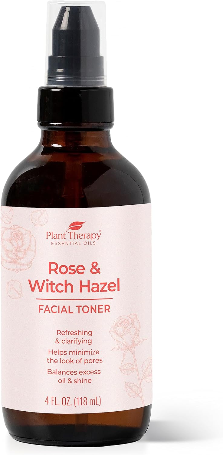 Plant Therapy Rose & Witch Hazel Facial Toner 4 oz Helps Minimize The Look of Pores, Balances Excess Oil & Shine, Hydrating & Soothing