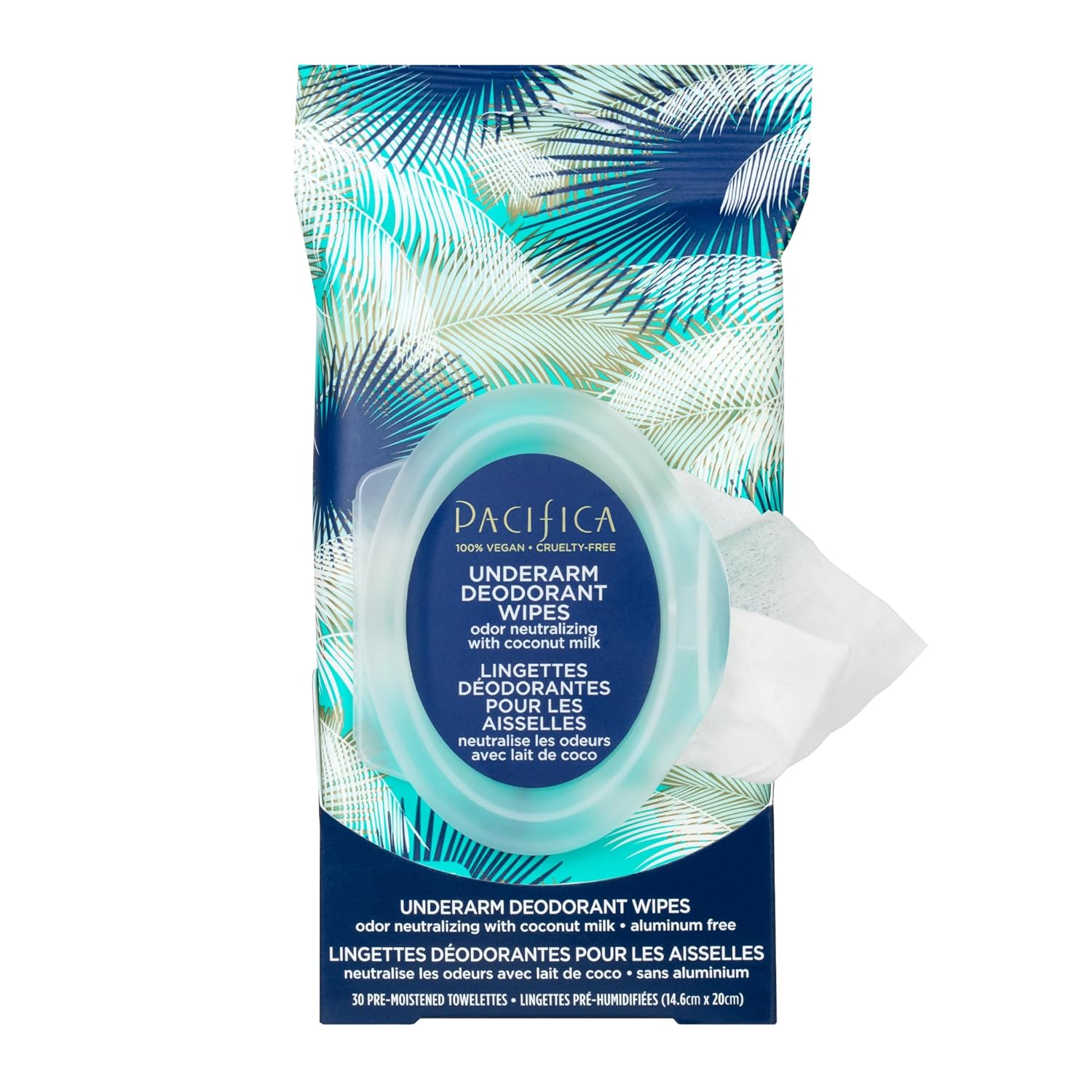 Pacifica Beauty, Coconut Milk & Essential Oils Underarm Deodorant Wipes, 30 Count, Remove Odor On-The-Go, Aluminum Free, Travel Friendly, Fresh Coconut Scent, Vegan And Cruelty Free