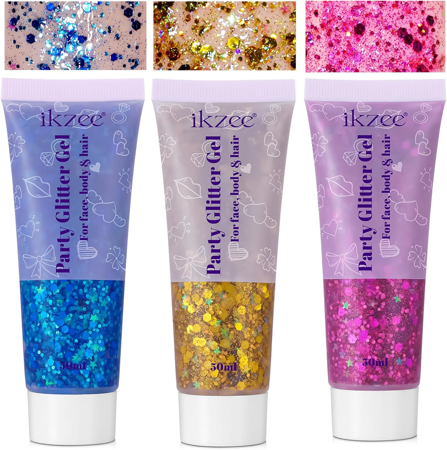 Body Glitter Gel 3Pcs, 50Ml Mermaid Silver Pink Face Hair Glitter Gel Sequins Shimmer Liquid Eyeshadow, Liquid Holographic Glitter Gel, Chunky Glitter For Music Festival, Parties, Performances, Stages