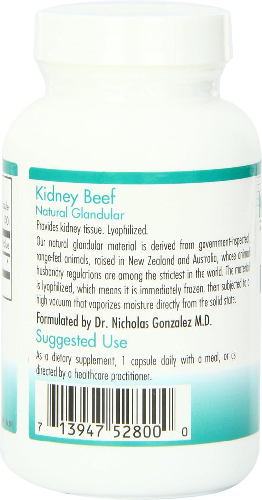 Nutricology Kidney Beef Supplement - Natural Glandular, Freeze-Dried, Bovine, Lyophilized, Beef Organ, 500mg Vegetarian Capsules - 100 Count