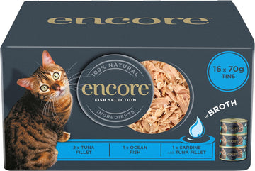 Encore 100% Natural Wet Cat Food, Multipack Fish Selection in Broth 70g Tin (16 Pack)?ENC1107-1EN