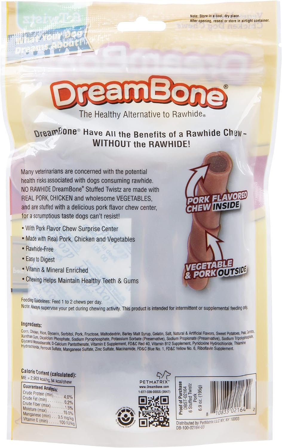 DreamBone Pork Stuffed Twistz Dog Chew, 6 pieces/pack (DBST-02164) : Pet Supplies