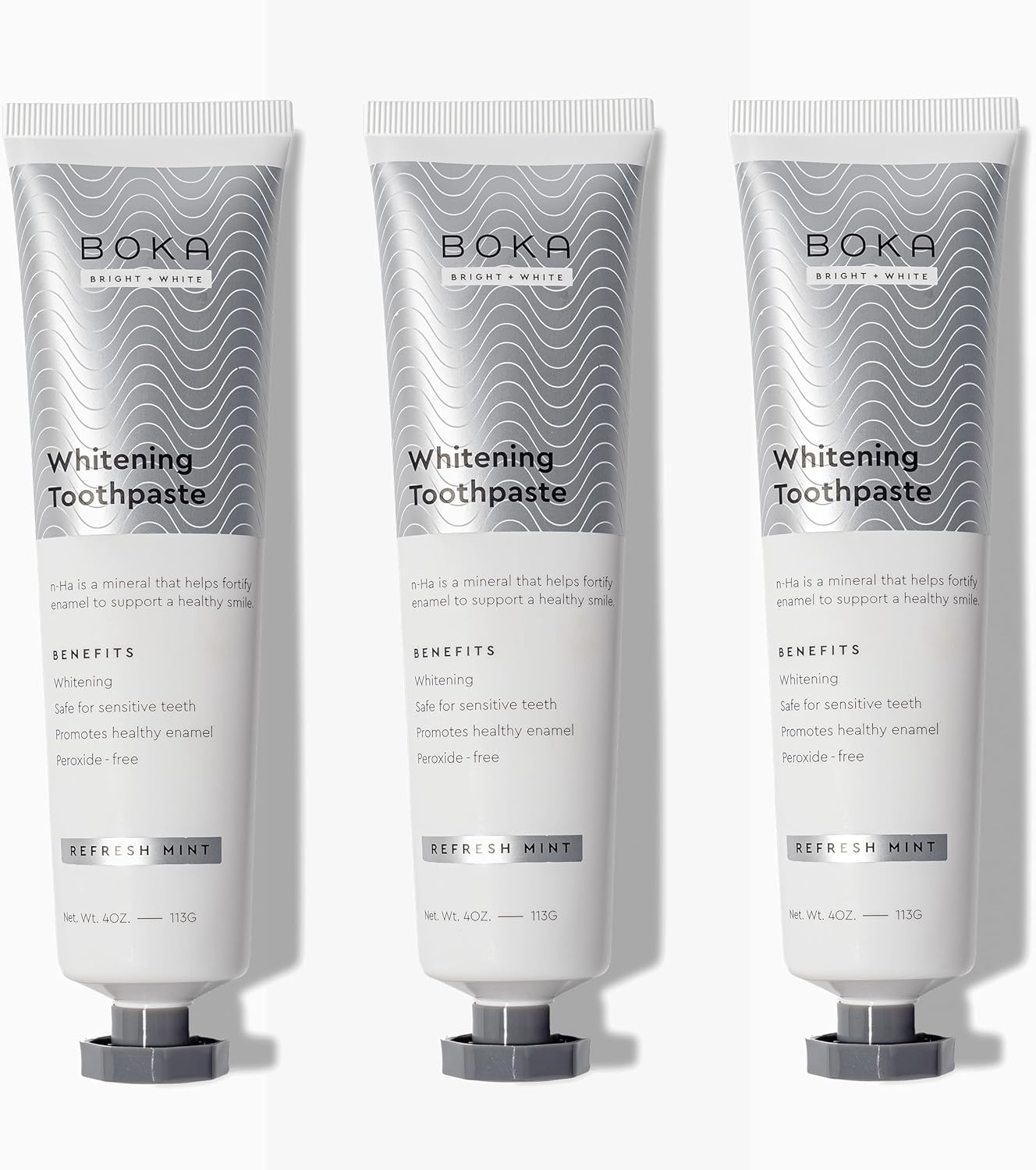 New! Boka Fluoride Free Toothpaste - Nano Hydroxyapatite, Remineralizing, Sensitive Teeth, Whitening - Dentist Recommended for Adult, Kids Oral Care - Refresh Mint Flavor, 4 Fl Oz 3Pk