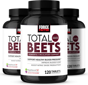 Force Factor Total Beets Blood Pressure Supplements, Nitric Oxide Supplement With Beet Root Powder, Nitrates, Grapeseed Extract For Circulation, Cardiovascular, Heart Health, 360 Tablets, 3 Pack