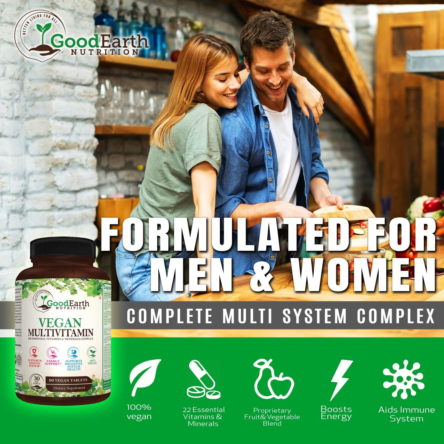 Vegan Multivitamins For Men & Women - Vitamins A , B Complex , C , D3 , Zinc , Magnesium , Spirulina , Antioxidants - Daily Multivitamin Mineral Supplement With Proprietary Fruit & Vegetable Blend : Health & Household