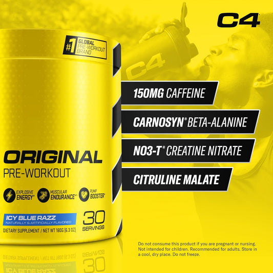 Cellucor C4 Original Pre Workout Powder Icy Blue Razz - Vitamin C For Immune Support - Sugar Free Preworkout Energy For Men & Women - 150Mg Caffeine Plus Beta Alanine Plus Creatine - 30 Servings