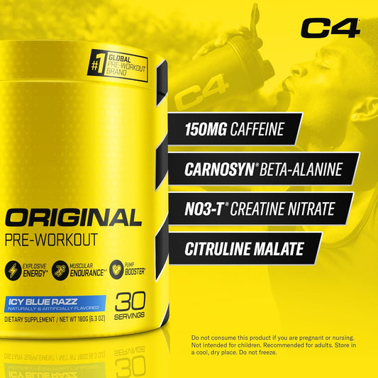 Cellucor C4 Original Pre Workout Powder ICY Blue Razz - Vitamin C for Immune Support - Sugar Free Preworkout Energy for Men & Women - 150mg Caffeine Plus Beta Alanine Plus Creatine - 30 Servings