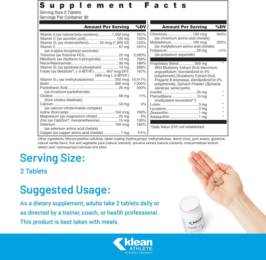 Klean Athlete Klean Multivitamin - Essential Nutrients & Antioxidants For Optimal Health - Nsf Certified For Sport - 60 Tablets