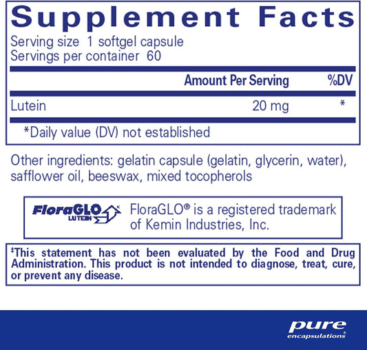 Pure Encapsulations Lutein 20 Mg | Hypoallergenic Antioxidant Support For Healthy Visual Function | 60 Softgel Capsules