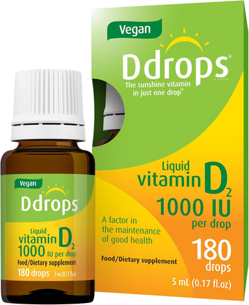 Ddrops Vegan 1000 Iu 180 Drops - Daily Vitamin D Liquid - Supports Bone Health & Immune System. No Large Capsules, No Preservatives, Non-Gmo, Allergy-Friendly