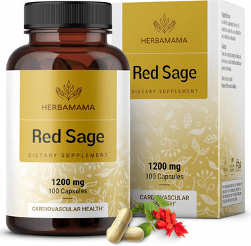 Herbamama Red Sage Capsules - Organic Dan Shen Root Powder Supplement - Salvia Miltiorrhiza Pills - 1200Mg, 100 Vegetarian Caps