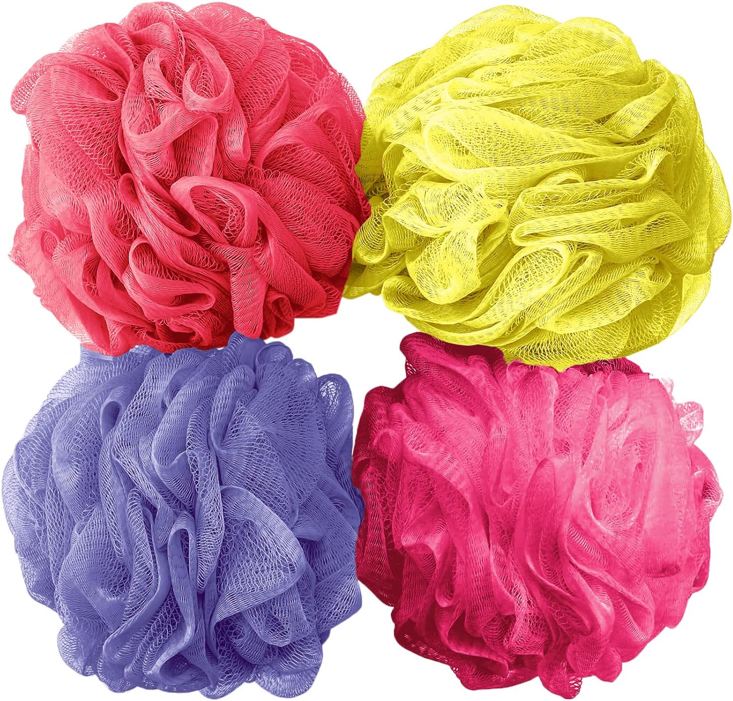 Bliss Women's Loofah - 4 Pack Exfoliating Mesh Shower Scrubber - Large Bath Sponge Body Pouf