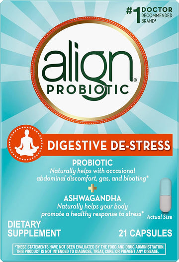 Align Probiotic, Digestive De-stress, Probiotic for Women and Men with Ashwagandha, Helps with a Healthy Response to Stress, Gluten Free, Soy Free, Vegetarian, 21 Capsules