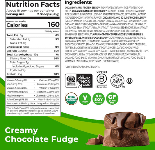 Orgain Organic Protein + Superfoods Powder, Creamy Chocolate Fudge - 2