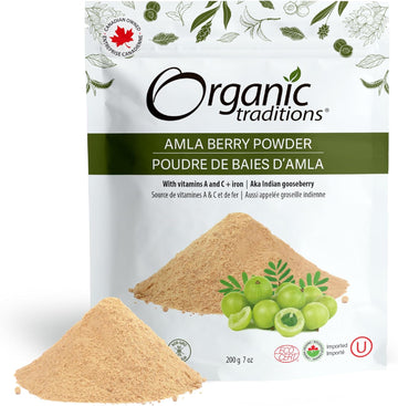 Organic Traditions Organic Amla Berry Powder, Powdered Amla Indian Gooseberry, Non-GMO Organic Powdered Fruit Superfood, 7oz (200g) Bag