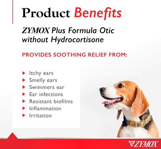 Zymox Advanced Formula Otic Plus Enzymatic Ear Solution for Dogs and Cats Without Hydrocortisone, 1.25oz
