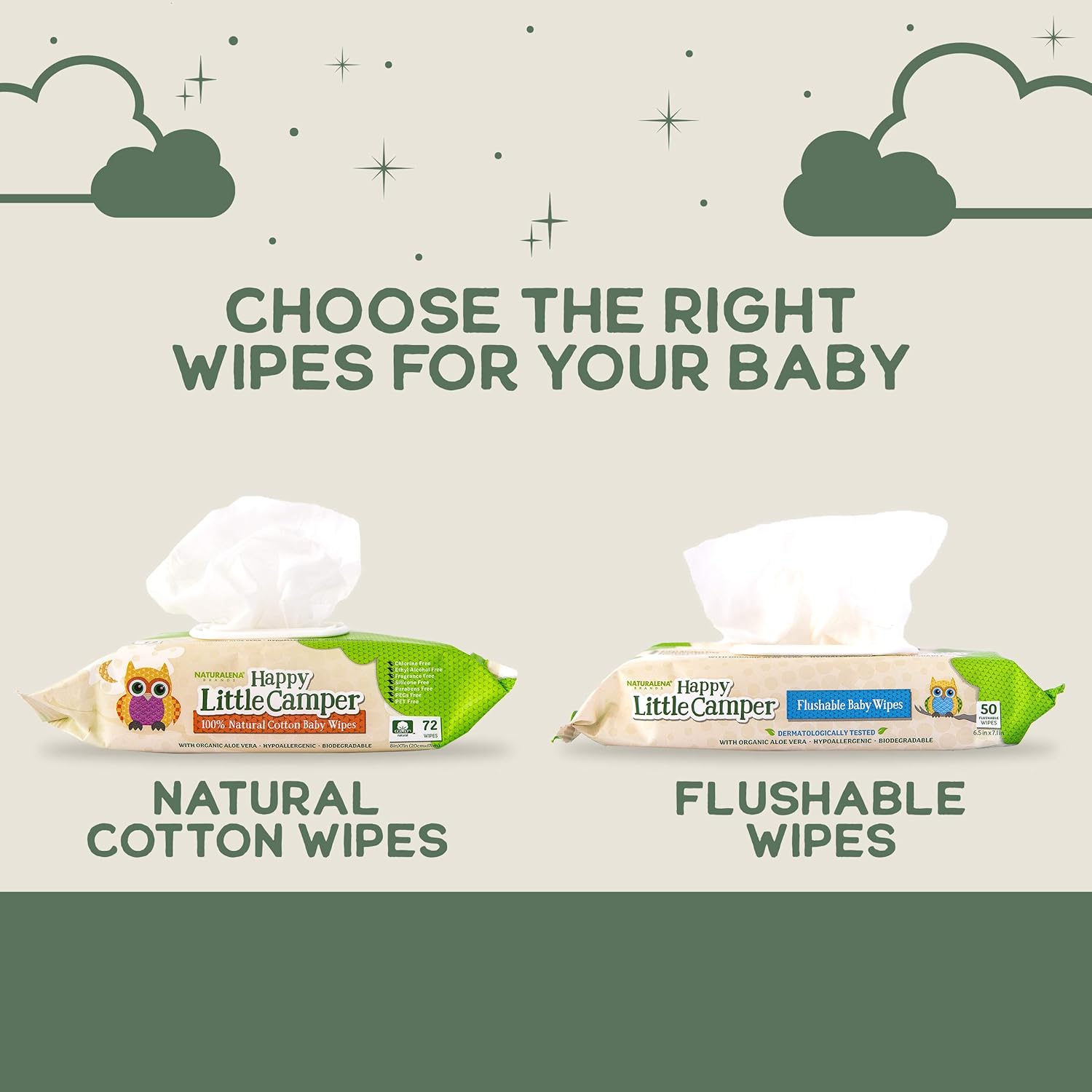 Happy Little Camper Natural Baby Wipes Unscented - Hypoallergenic & Chlorine-Free Wet Wipes With Aloe Vera, Chamomile And Pomegranate Extract - Gentle On Sensitive Skin - 216 Count