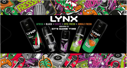 Lynx It'S Game Time Bodyspray Fragrance Edition Gift Set 5X Deodorant Body Spray Gifts For Him 5 Piece