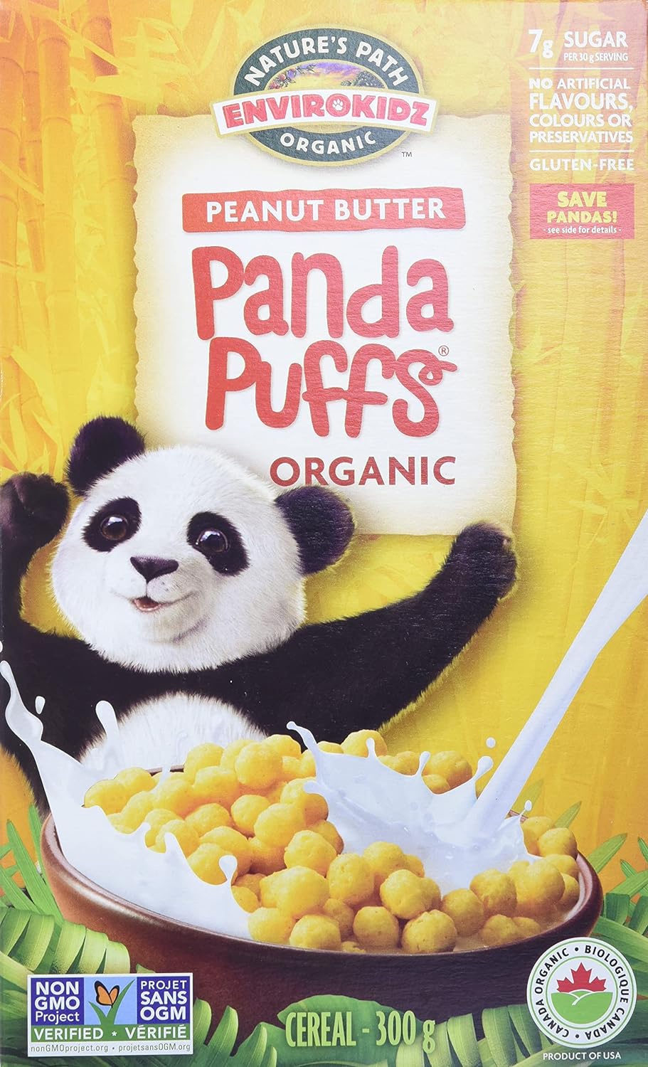 Panda Puffs Organic Peanut Butter Cereal, Gluten Free, Non-GMO, EnviroKidz by Nature's Path, 10.6 Ounce (Pack of 6)