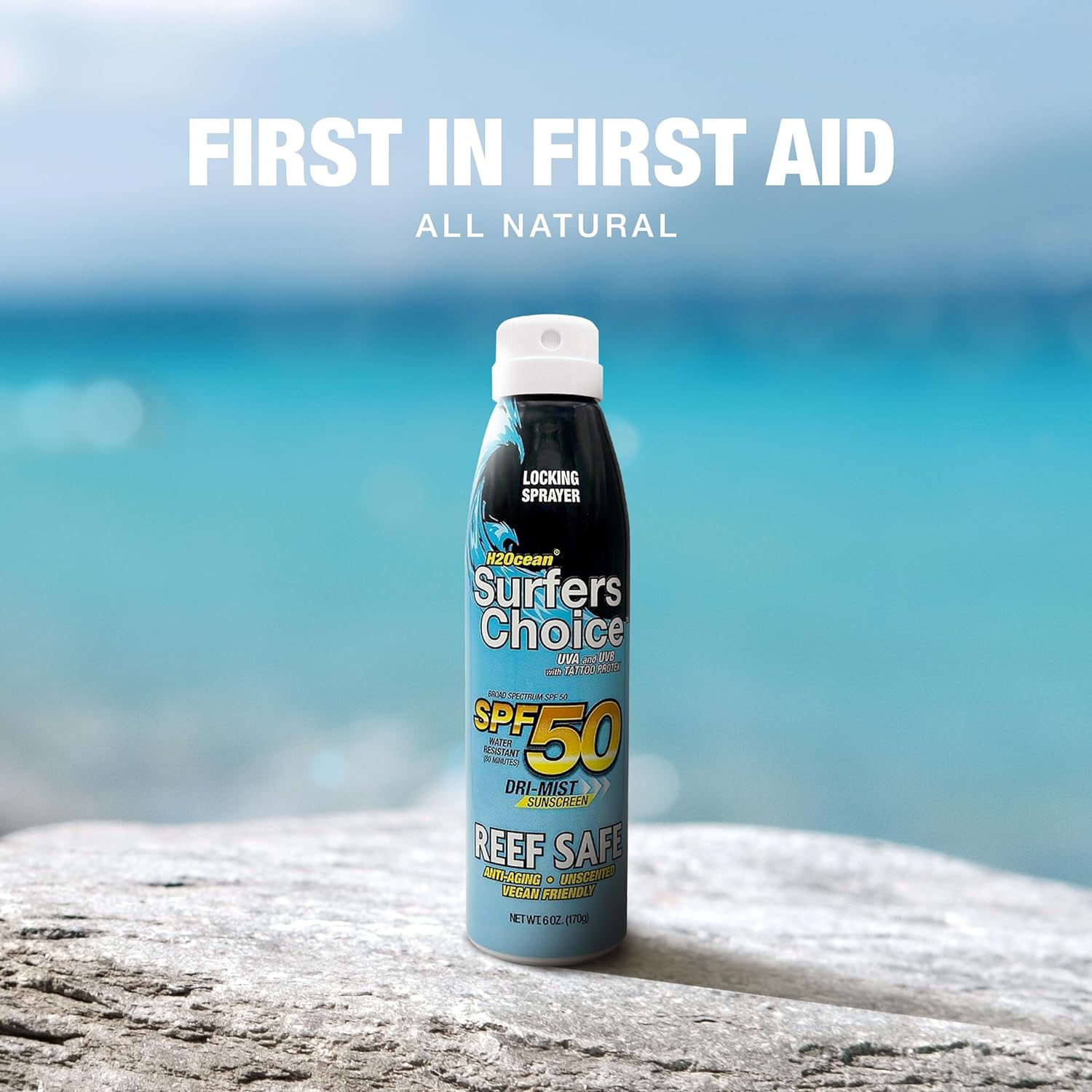 H2Ocean Surfers Choice SPF 50 Spray - Quick-Drying Sunscreen Spray for Tattoo Aftercare & UV Protection - Reef-Safe Sun Protection for All Ages - 6 oz : Beauty & Personal Care