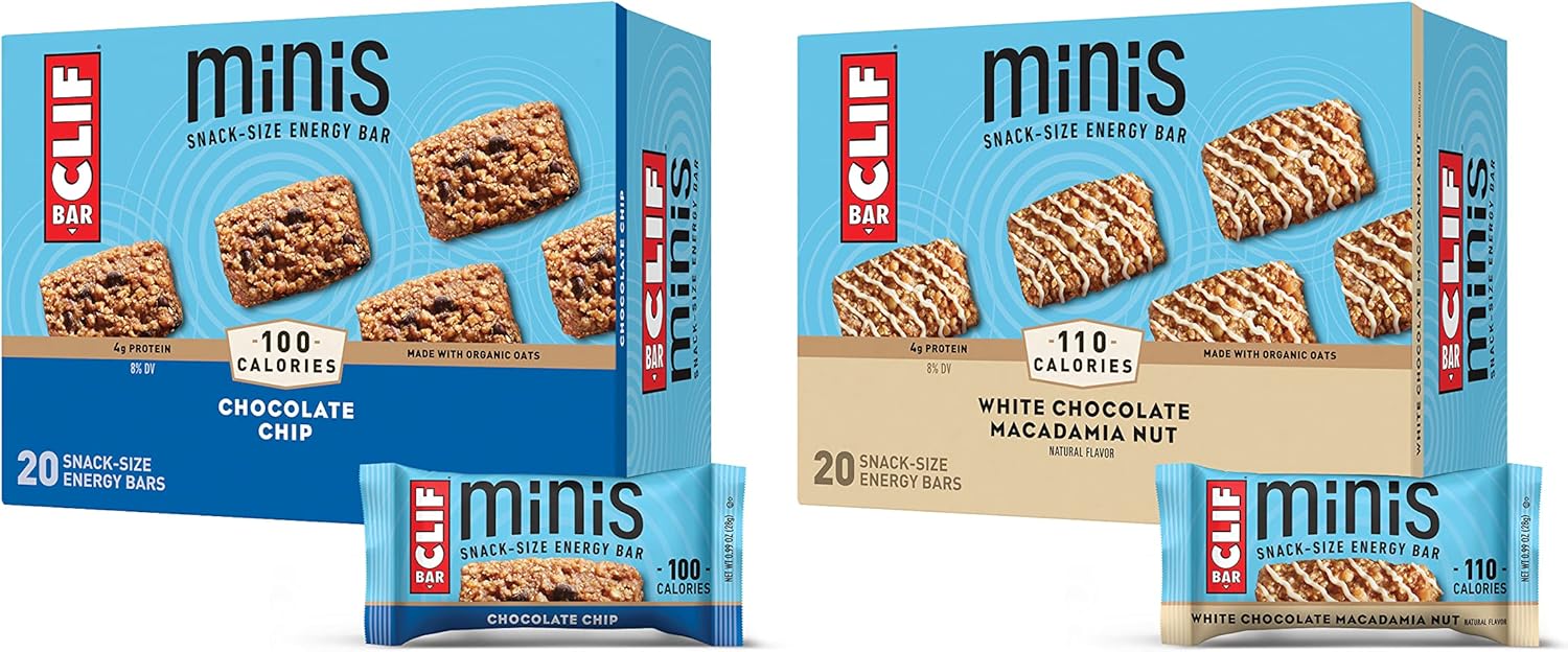 Clif Bars - Mini Energy Bars - Chocolate Chip - 20 Count + Clif Bars - Mini Energy Bars - White Chocolate Macadamia Nut - 20 Count