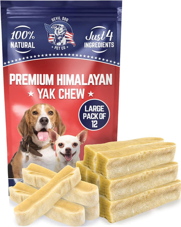 Devil Dog Pet Co. Himalayan Yak Chews – Large 12 Pack, Yak Cheese Dog Chews, 100% Natural & Healthy, Odor Free, Long Lasting, Yak Chew Treats – Premium Yak Milk Dog Chew, Yak Bones for Dogs