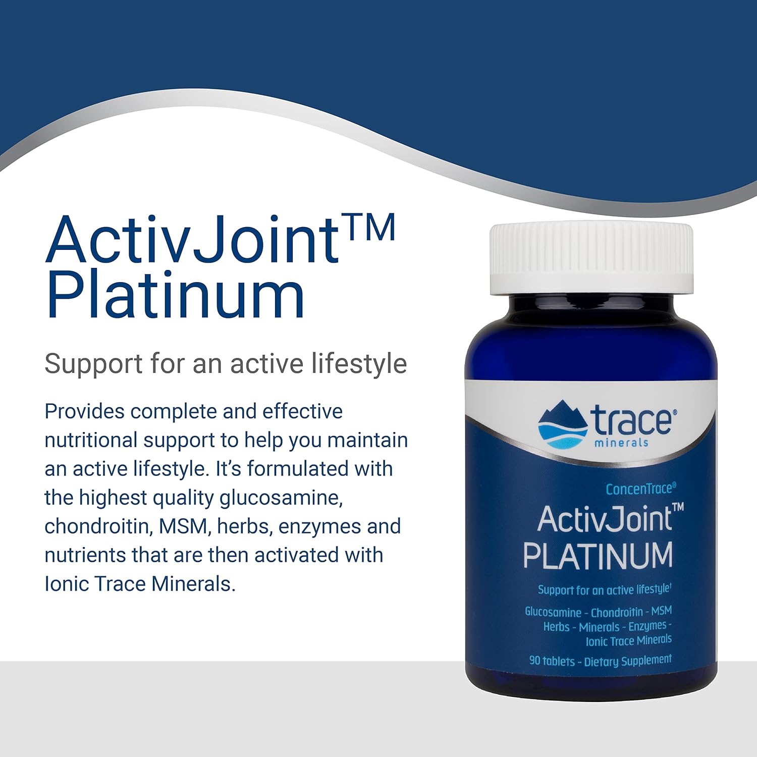 Trace Minerals | Active Joint Platinum | Glucosamine, Chondroitin, MSM, Herbs, Minerals, Enzymes, ConcenTrace | Dietary Supplement for Bone, Active Joints, and Ligament Support | 90 Tablets