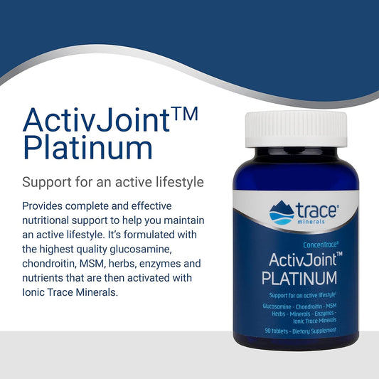 Trace Minerals | Active Joint Platinum | Glucosamine, Chondroitin, MSM, Herbs, Minerals, Enzymes, ConcenTrace | Dietary Supplement for Bone, Active Joints, and Ligament Support | 90 Tablets