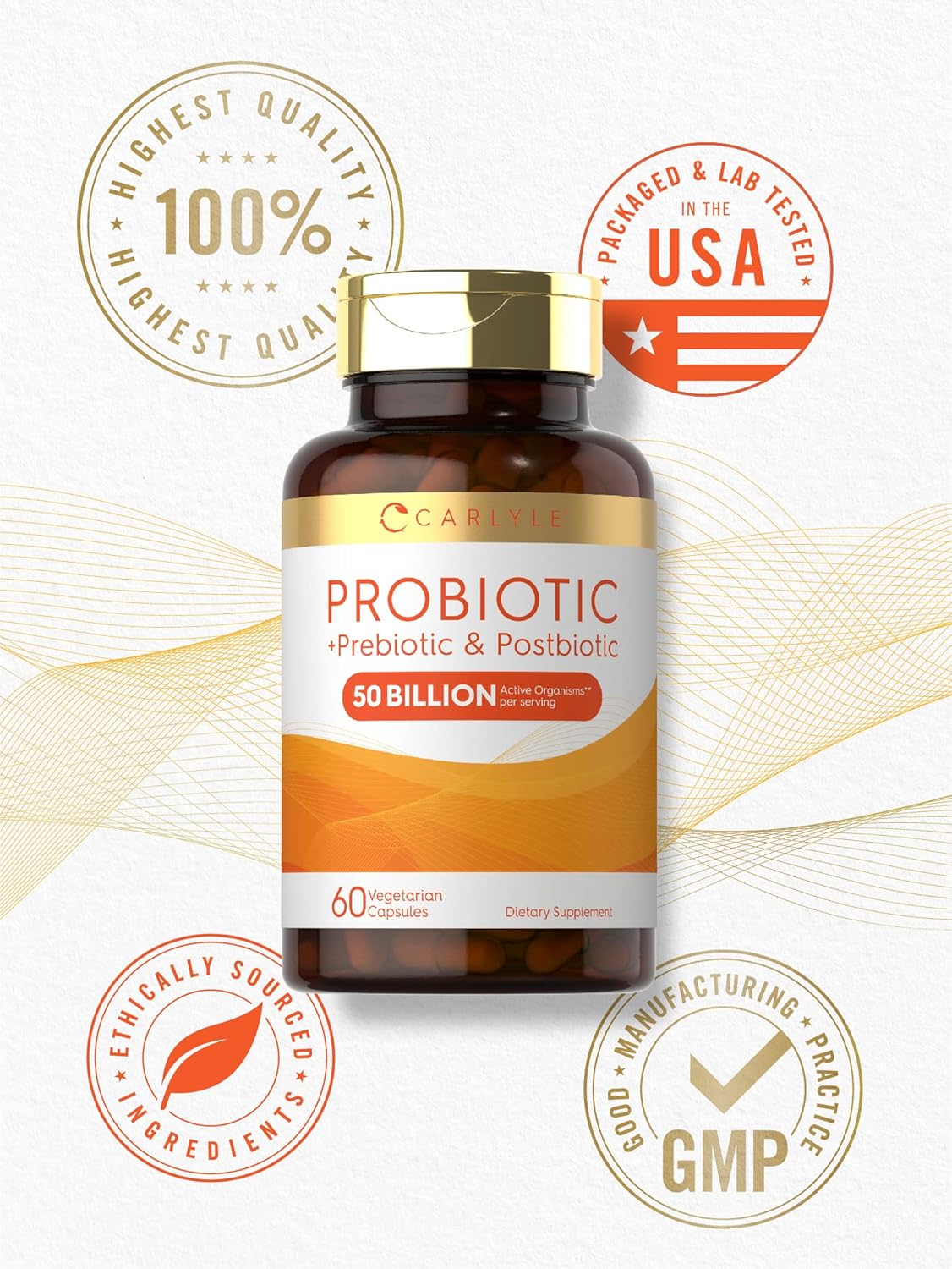 Carlyle Prebiotic, Probiotic & Postbiotic | 50 Billion CFU 60 Powder Pills | 3 in 1 Supplement | Vegetarian, Gluten Free & Non-GMO Formula : Health & Household