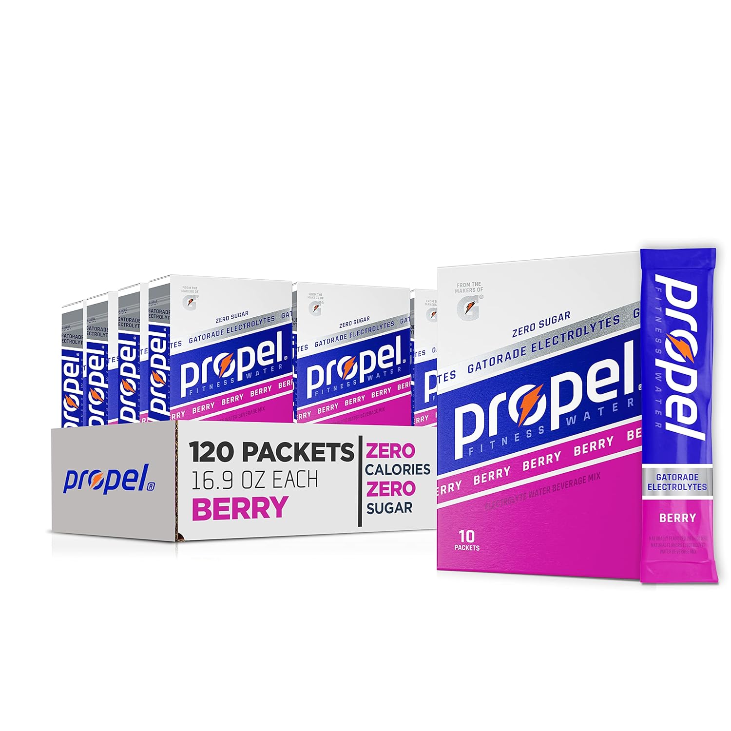 Propel Powder Packets Berry With Electrolytes, Vitamins And No Sugar 10 Count (Pack Of 12)