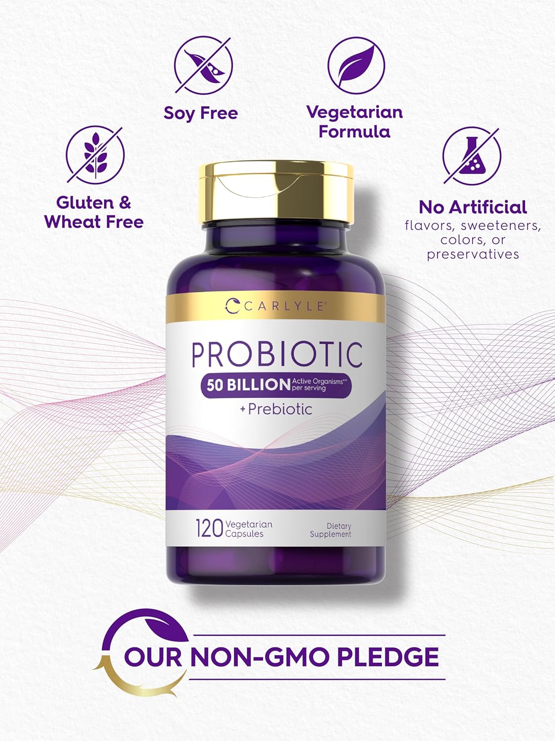 Carlyle Probiotics with Prebiotics | 120 Capsules | 50 Billion Active Organisms | Non-GMO & Gluten Free Supplement : Health & Household