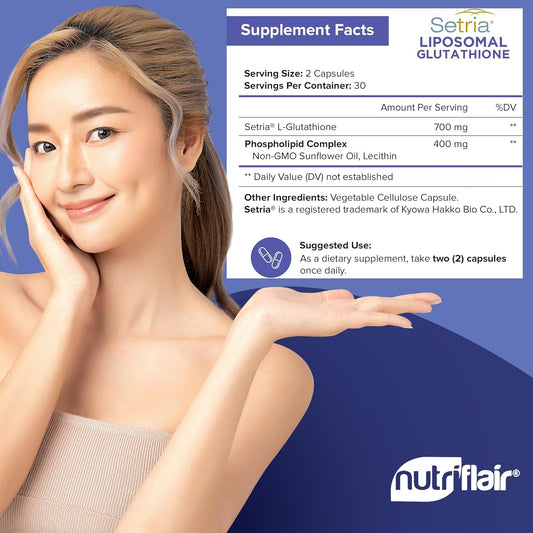 Nutriflair Liposomal Glutathione Supplement Setria® 700Mg - Pure Reduced, Stable Form L-Glutathione Reductase (Gsh) - Master Antioxidant Support, 60 Capsules