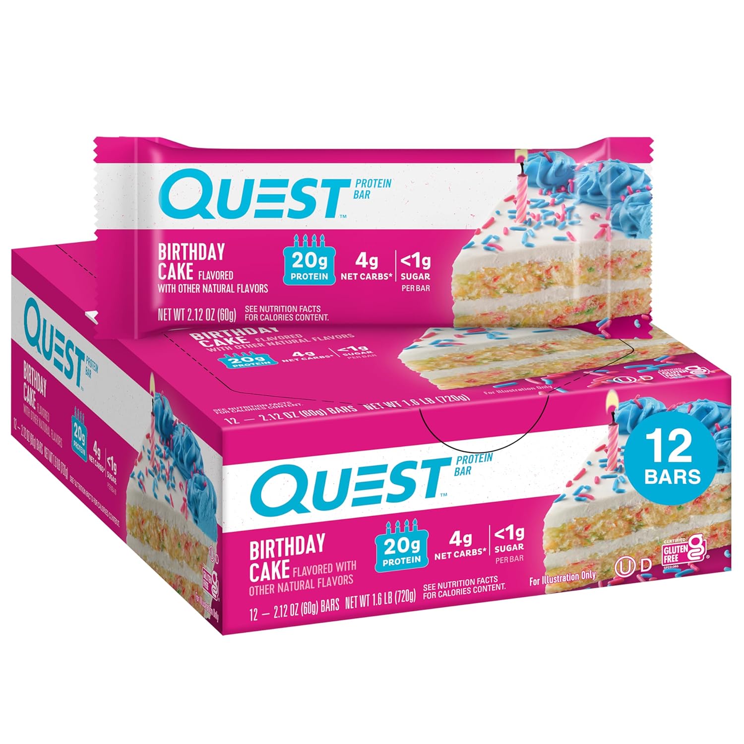 Quest Nutrition Birthday Cake Protein Bars, High Protein, Low Carb, Gluten Free, Keto Friendly, 12 Count