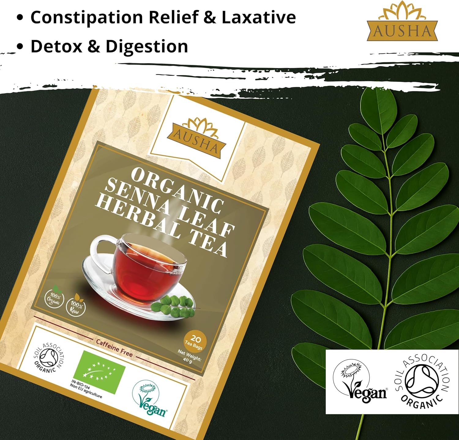 Ausha Senna Tea - 20 Bags | Laxative for Constipation Relief, Digestion, Cleanse, Senna Leaf : Amazon.co.uk: Grocery