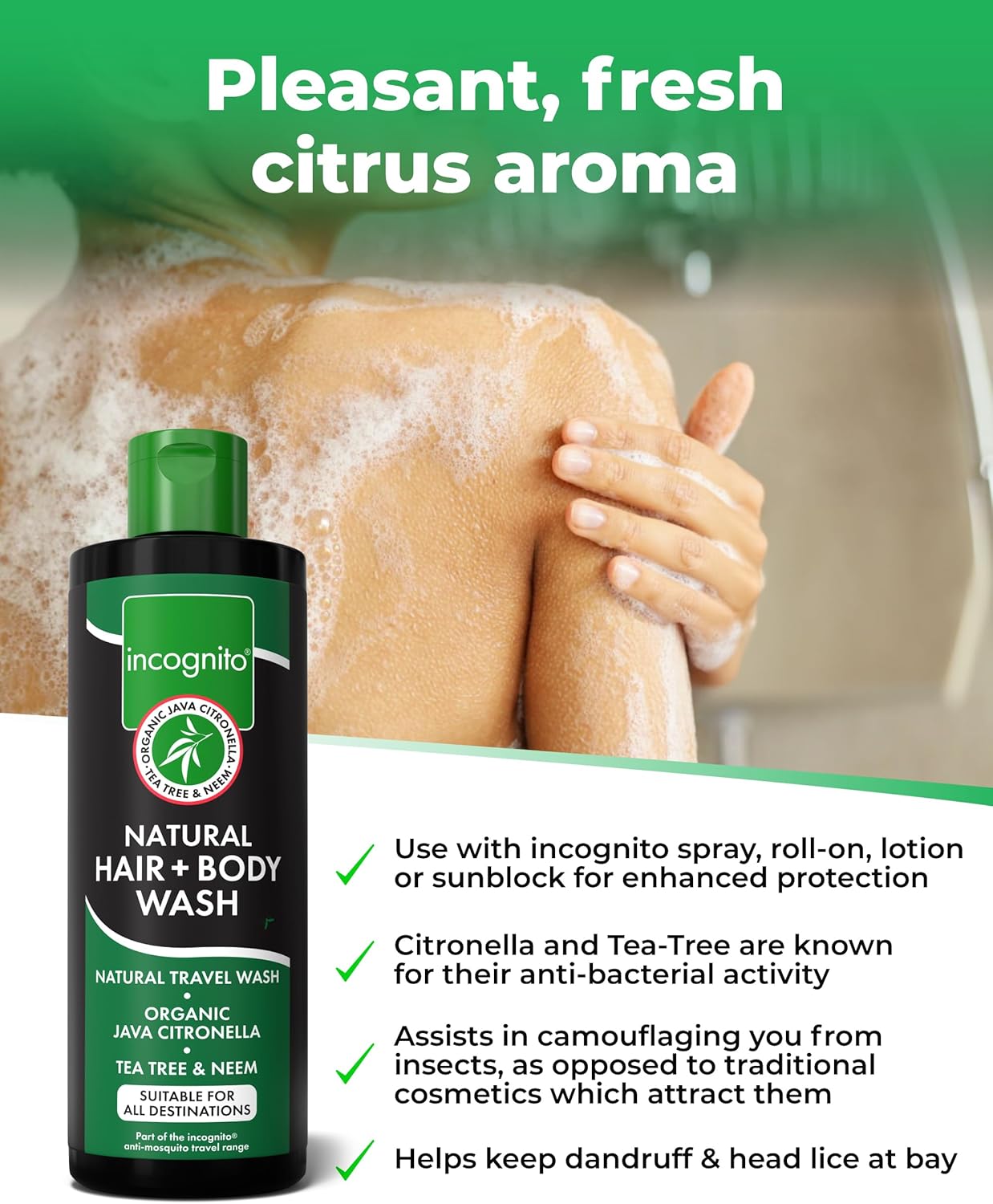 Incognito Java Citronella Hair Body Wash 200ml - Insect and Mosquito Repellent - Nourishes and Promotes Healthy Strong Hair and Skin - Reduces Dandruff Head Lice - Suitable For Both Men and Women : Amazon.co.uk: Health & Personal Care