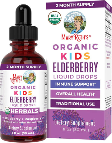 Maryruth Organics Usda Organic Elderberry Liquid Drops For Kids | Vegan Elderberry Extract Organic Glycerin | Immune Support Supplement | Overall Health | Formulated For Ages 4-13 | 1Oz