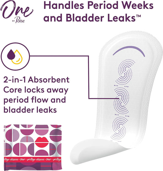 Poise Panty Liners (2-in-1 Period & Bladder Leakage Daily Liner), Long, Extra Coverage for Period Flow, Very Light Absorbency for Bladder Leaks, 50 Count